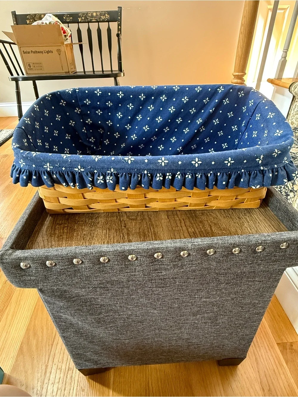 Vintage 1998 Longaberger | Woven Basket with Blue Ruffled Fabric Liner